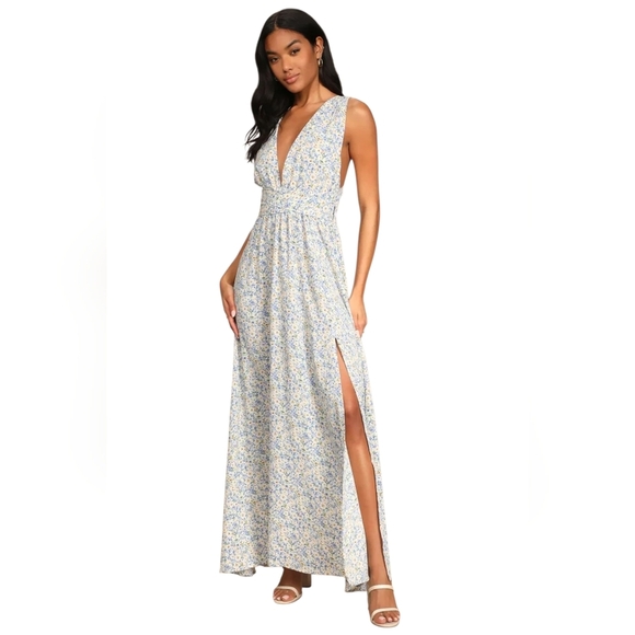 Lulus These are the Days Blue Floral Print Halter Maxi Dress Size XS - Picture 1 of 11